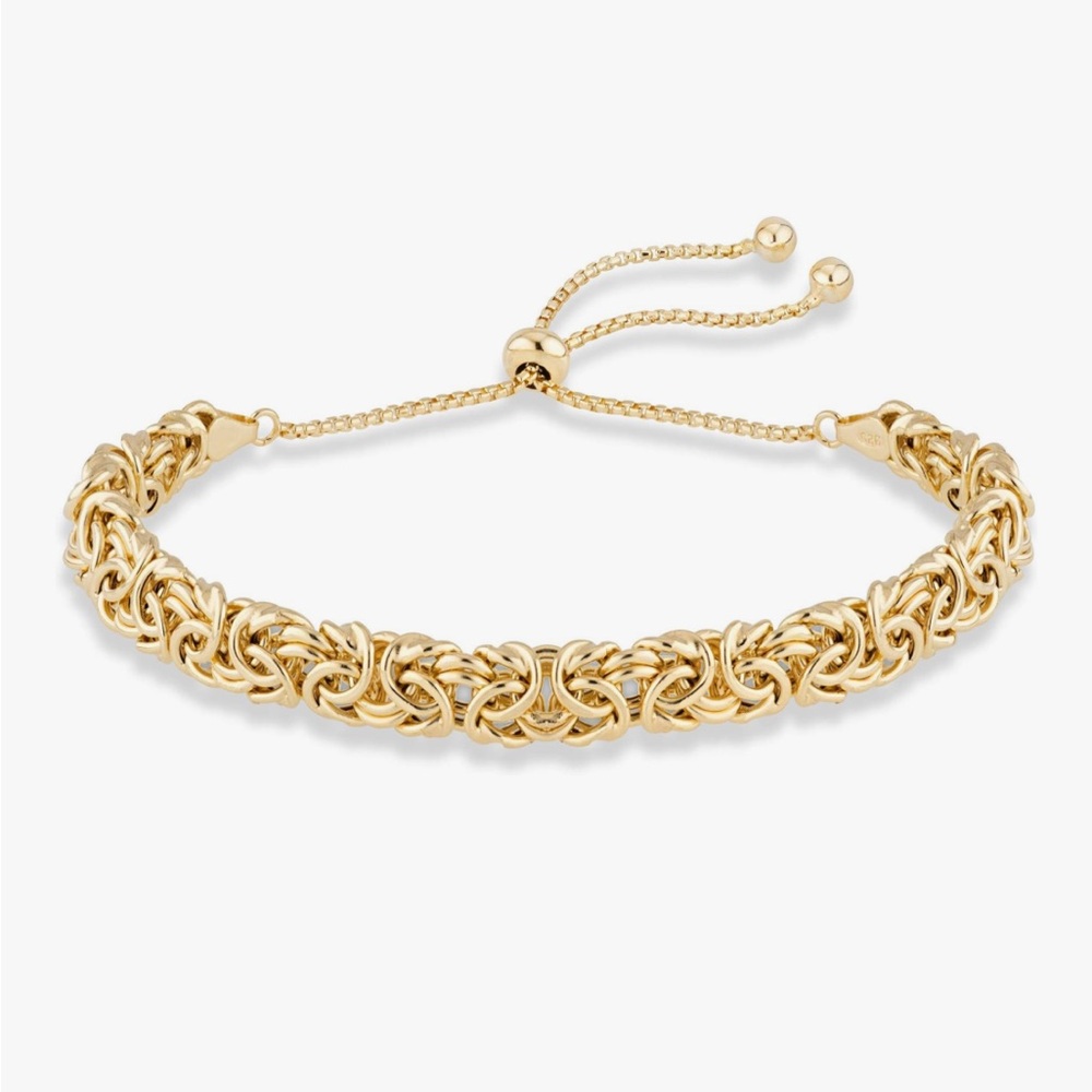 Italian 18K Gold - 925 Sterling Silver Byzantine Bolo Adjustable Bracelet